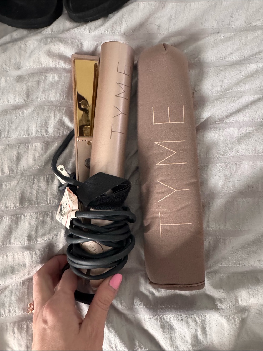 TYME Metallic Rose Gold Mini Flat Iron with Matching Sleeve